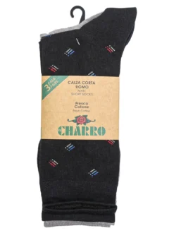 Charro Confezione da 3 paia di calze corte da uomo in cotone