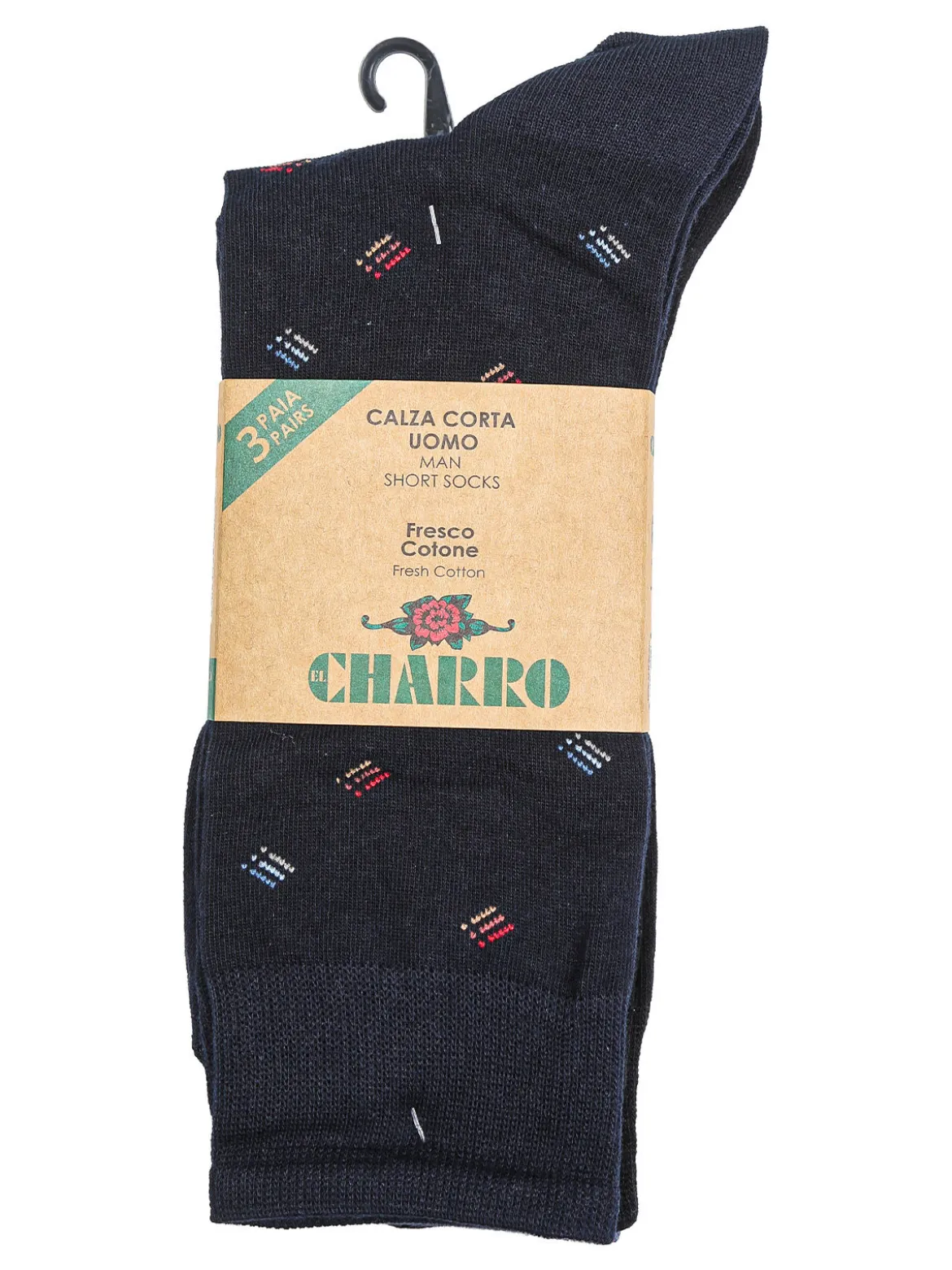 Charro Confezione da 3 paia di calze corte da uomo in cotone