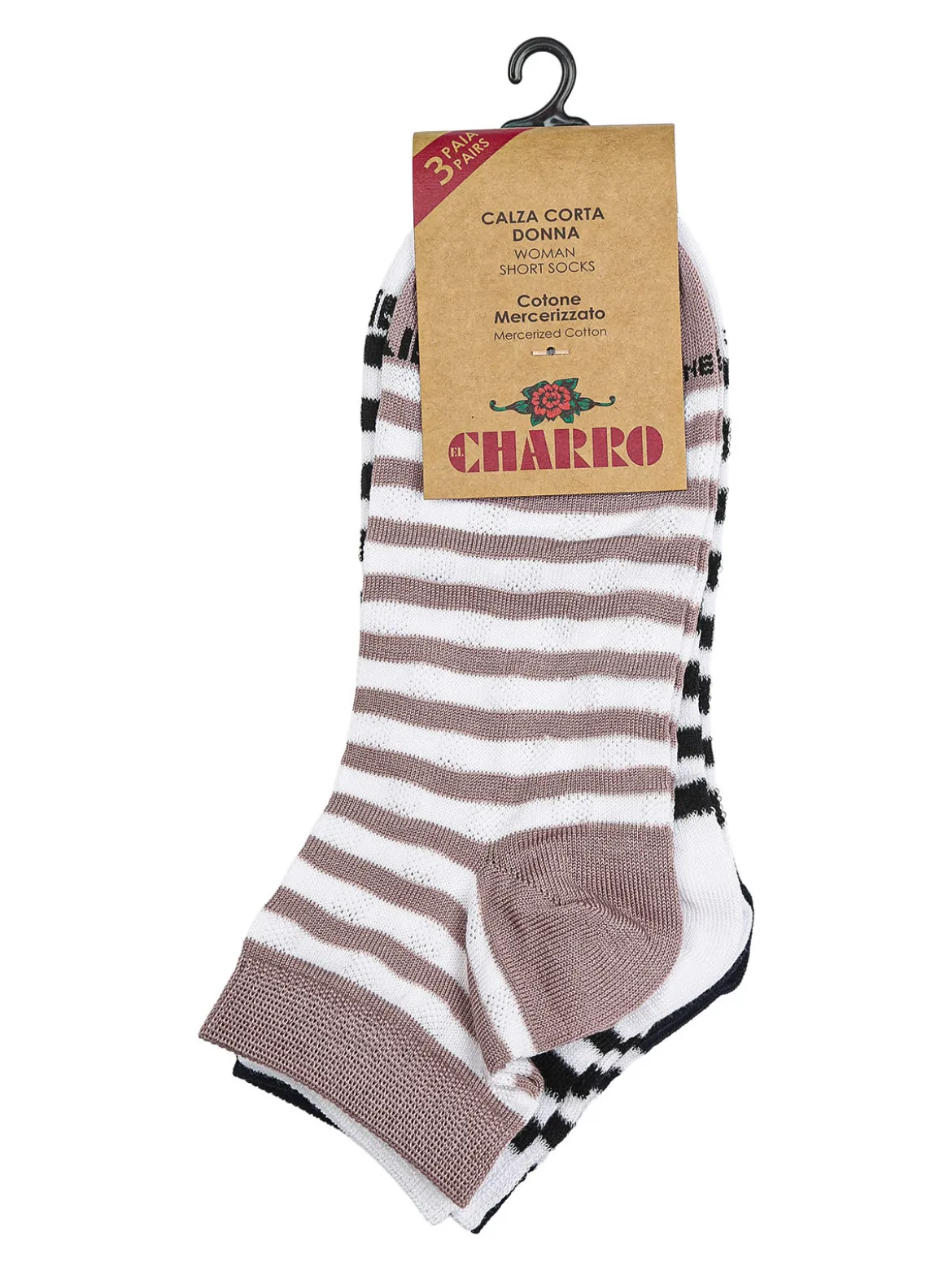 Charro Confezione da 3 paia di calze corte rigate da donna in cotone