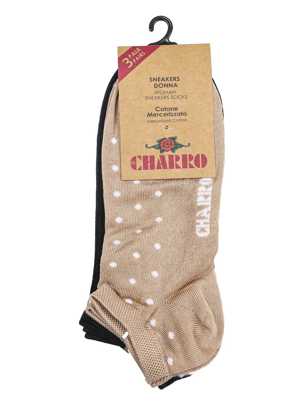 Charro Confezione da 3 paia di calze corte sneakers da donna a pois