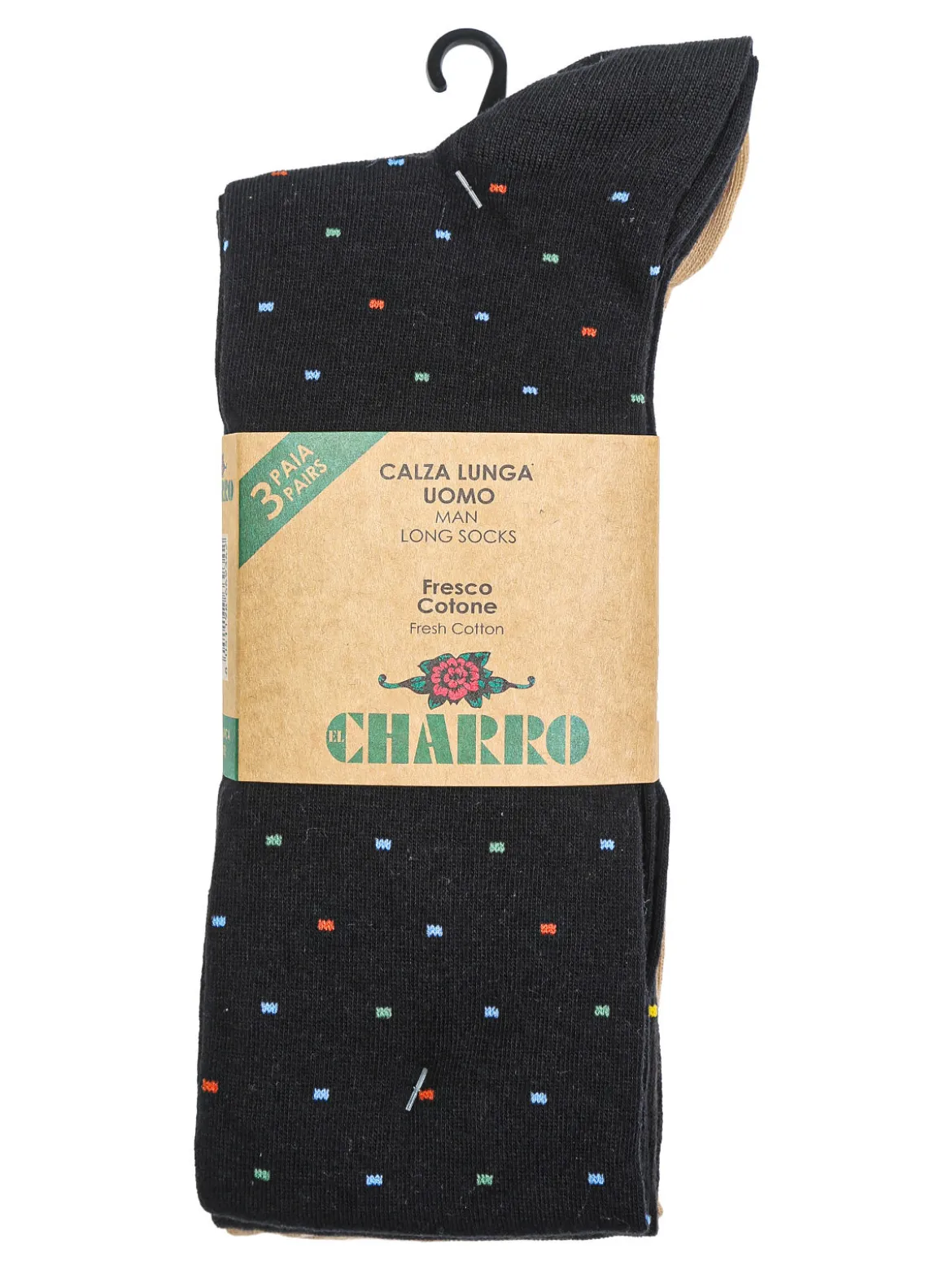 Charro Confezione da 3 paia di calze lunghe da uomo in fresco cotone