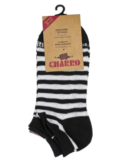 Charro Confezione da 3 paia di calze sneakers a righe da donna in cotone