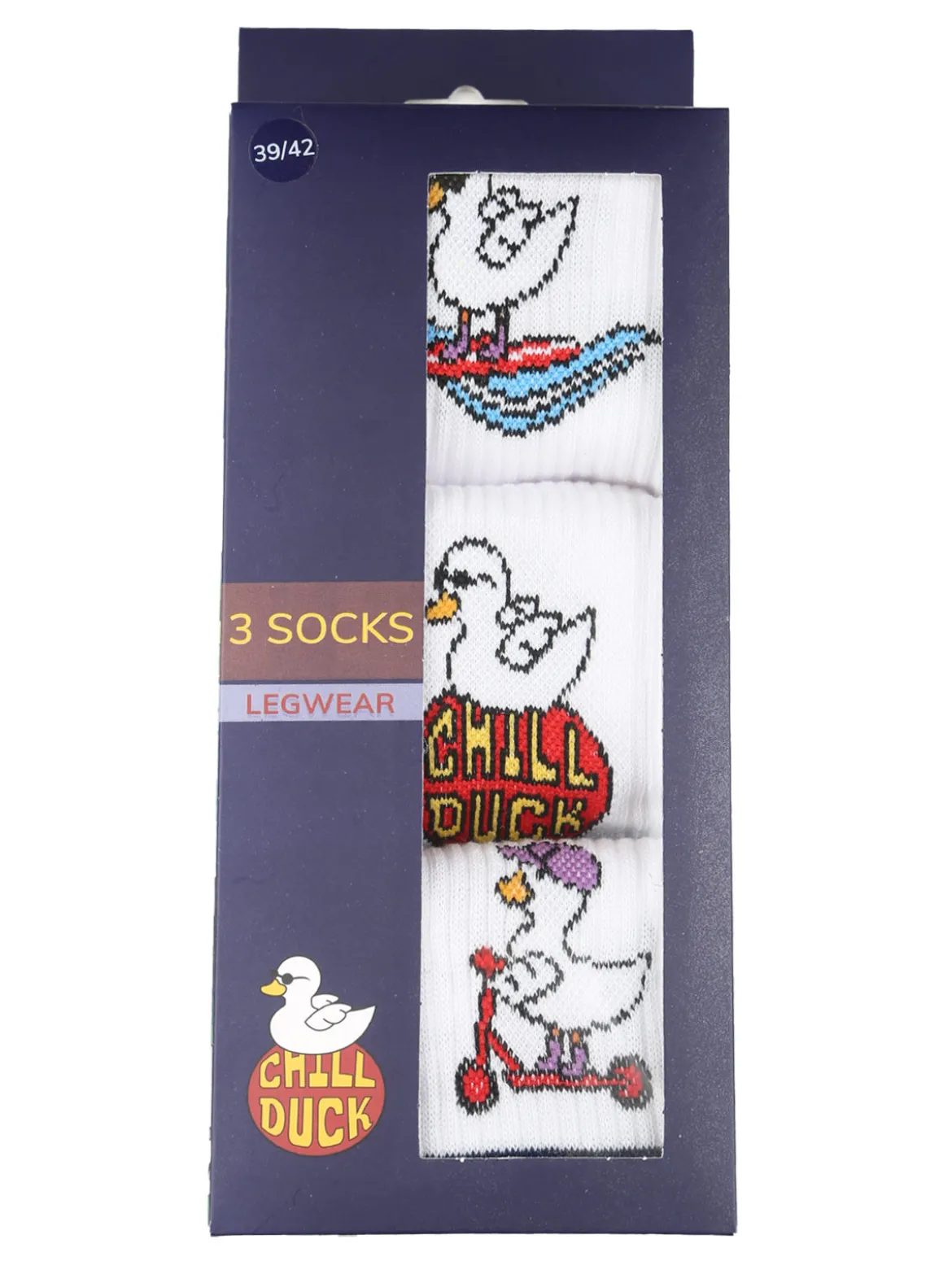 Chill Duck Confezione da 3 paia di calze unisex tennis con disegni