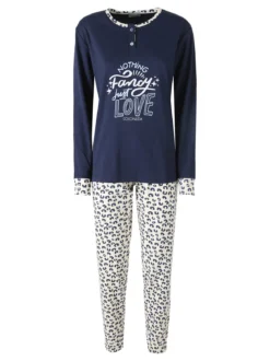 Coconuda Pigiama donna animalier in cotone - blu scuro