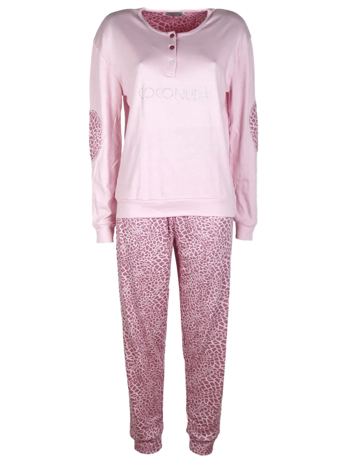 Coconuda Pigiama lungo da donna in cotonte interlock con strass