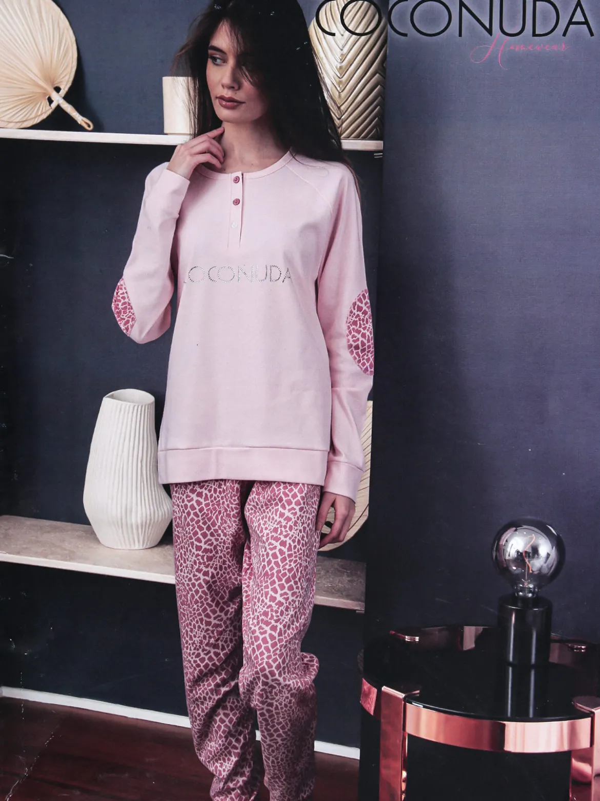 Coconuda Pigiama lungo da donna in cotonte interlock con strass