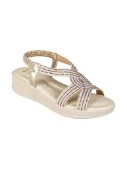 Confosana Sandali donna strass con zeppa e cinturino elastico - platino