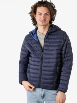 Cotton Belt Giubbino da uomo modello 100 grammi con cappuccio e zip - blu scuro