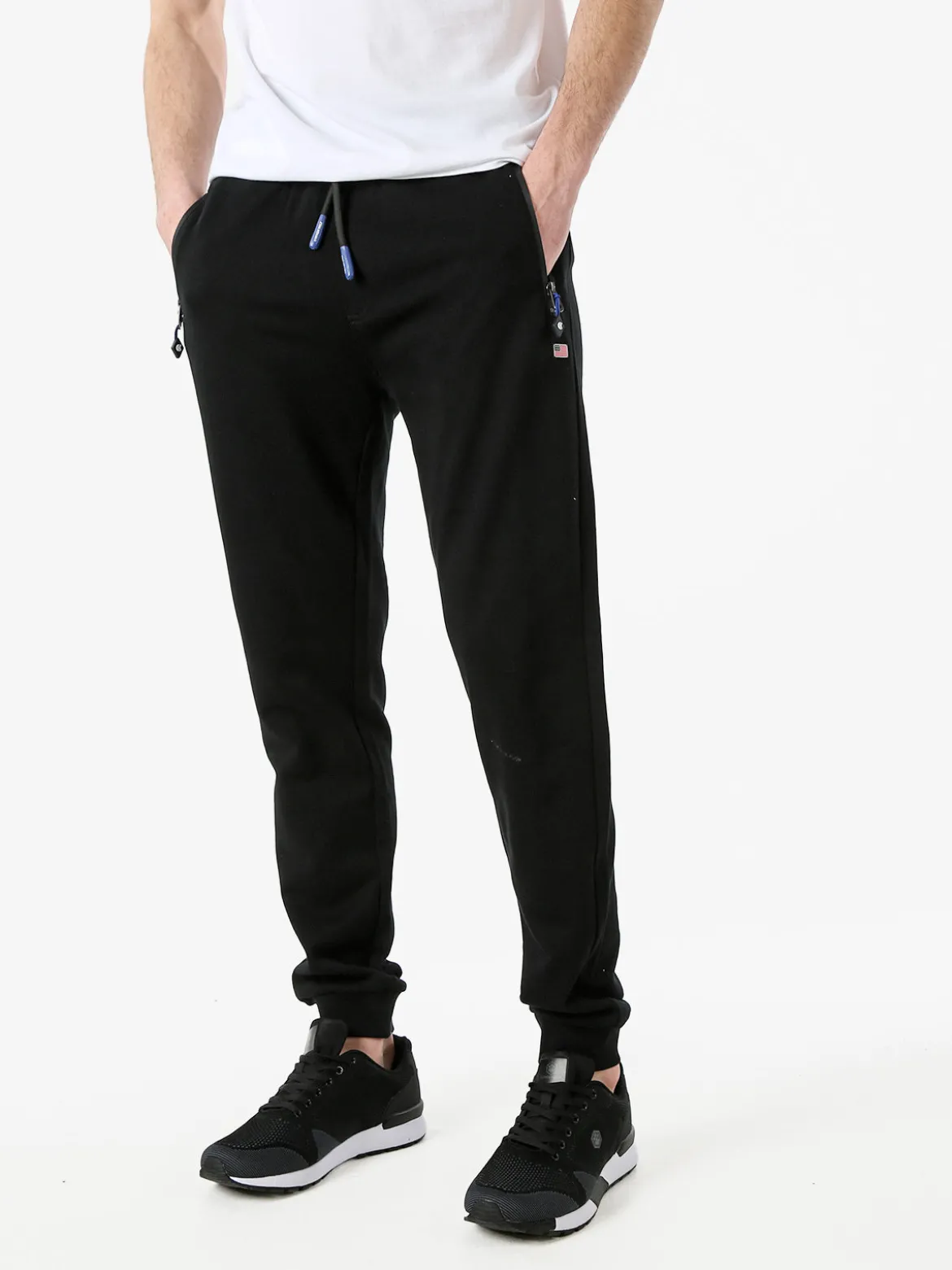 Cotton Belt Pantaloni tuta da uomo con coulisse e polsini - nero