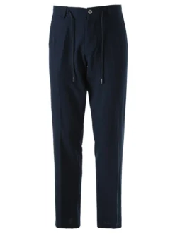 Cotton Belt Pantaloni uomo in misto lino con coulisse - blu scuro