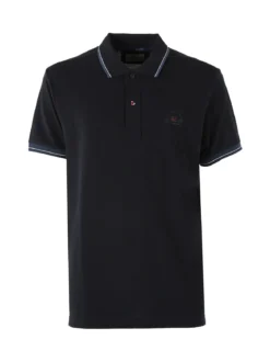 Cotton Belt Polo da uomo in cotone a maniche corte con logo - blu scuro