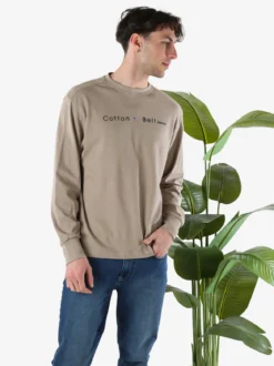 Cotton Belt T-shirt da uomo in cotone a maniche lunghe - sabbia