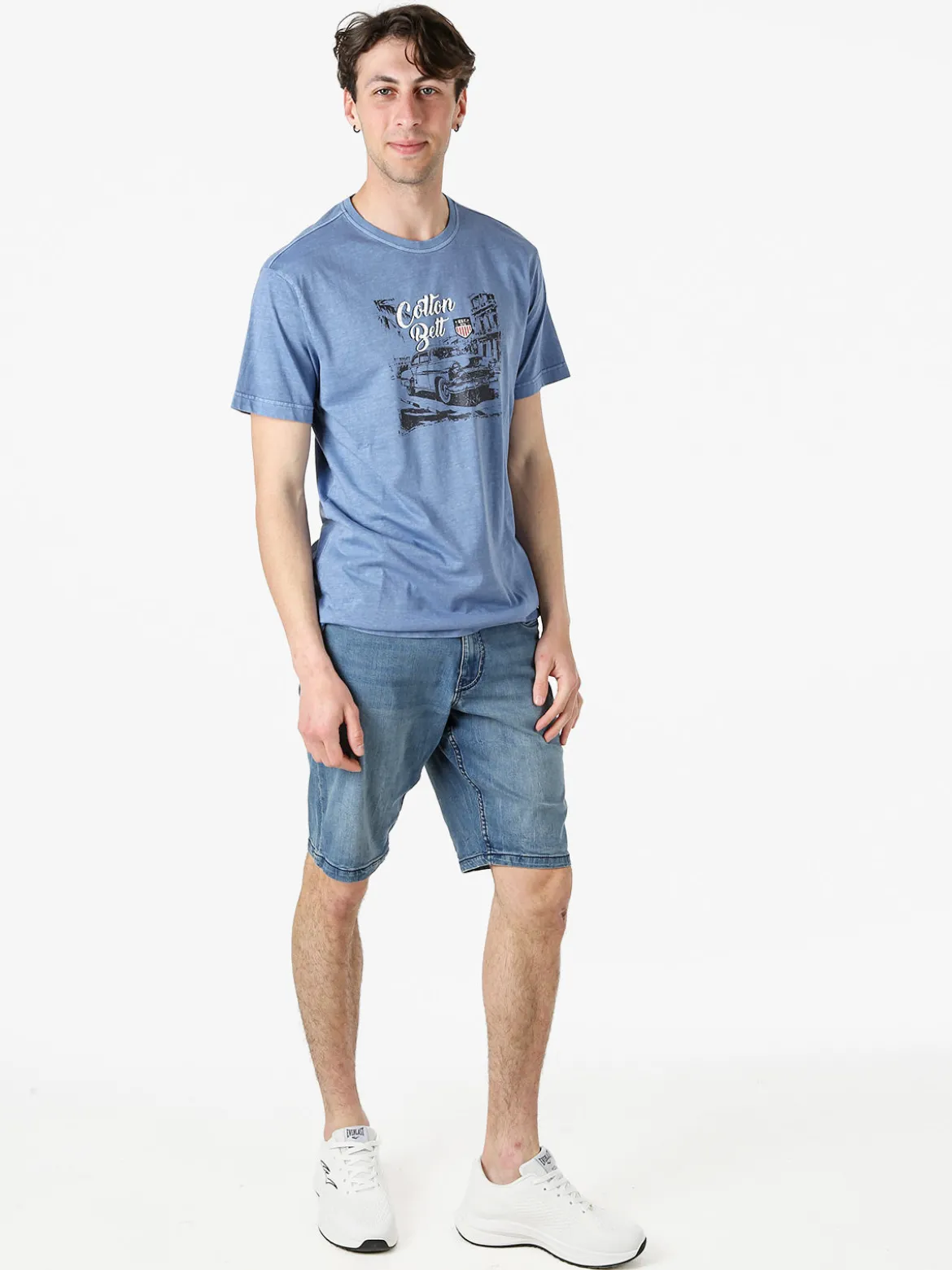 Cotton Belt T-shirt da uomo in cotone con stampa - blu
