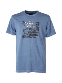 Cotton Belt T-shirt da uomo in cotone con stampa - blu