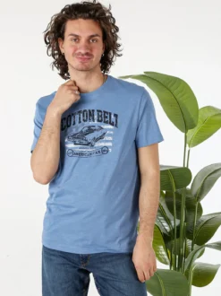 Cotton Belt T-shirt da uomo in cotone con stampa - blu