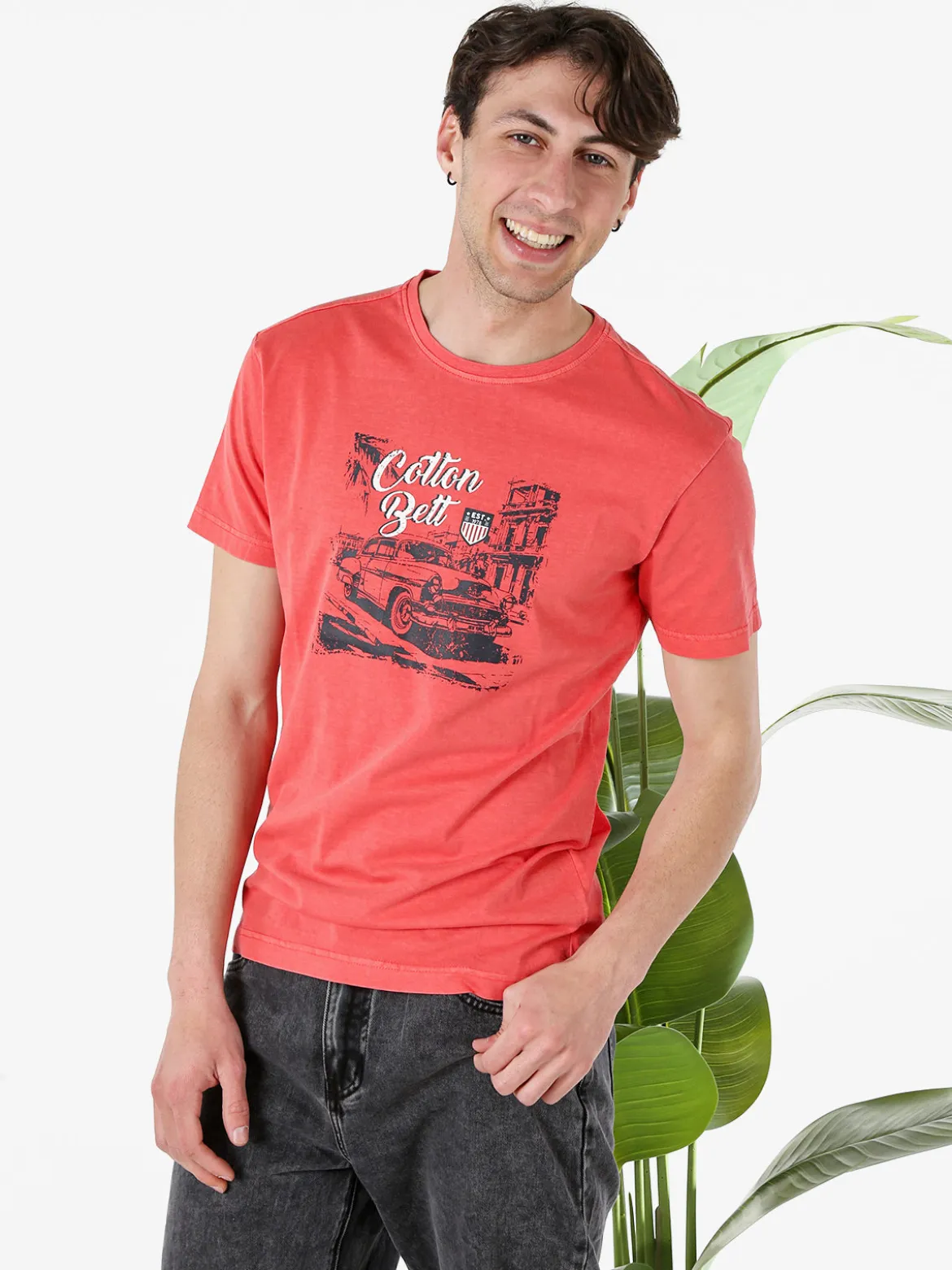 Cotton Belt T-shirt da uomo in cotone con stampa - fragola