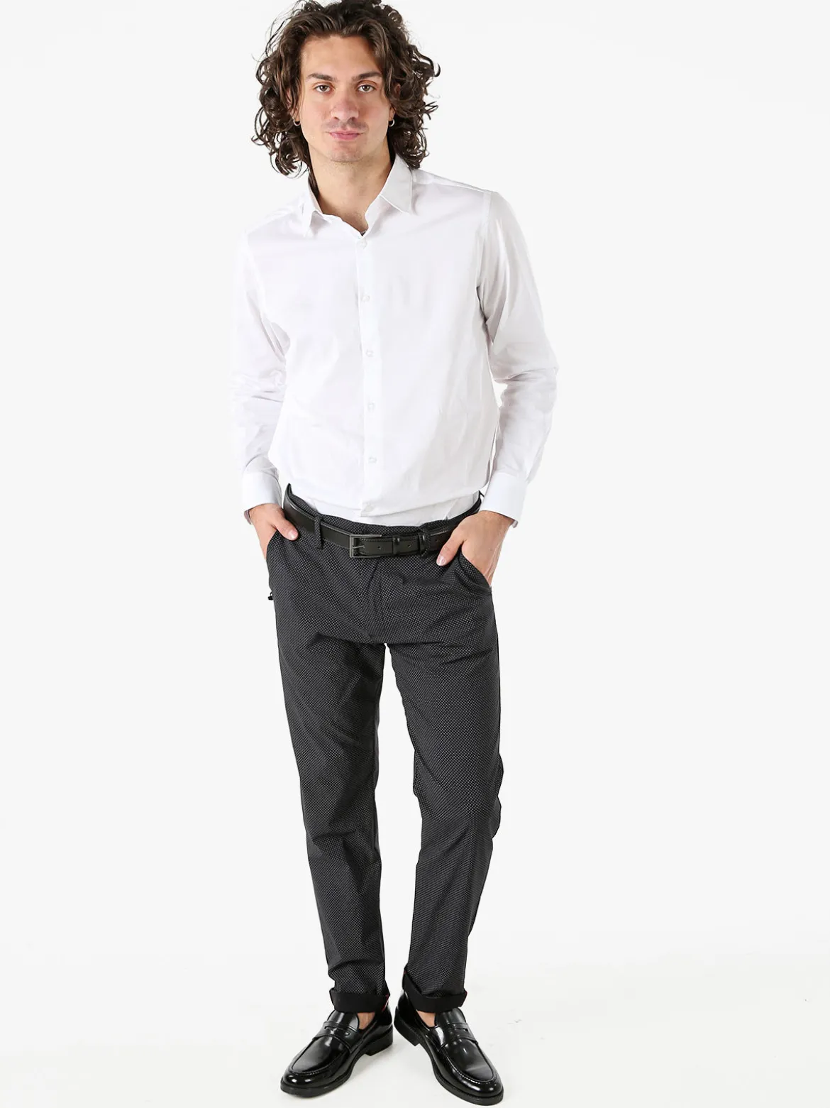 Coveri Moving Camicia da uomo slim fit in cotone a maniche lunghe - bianco