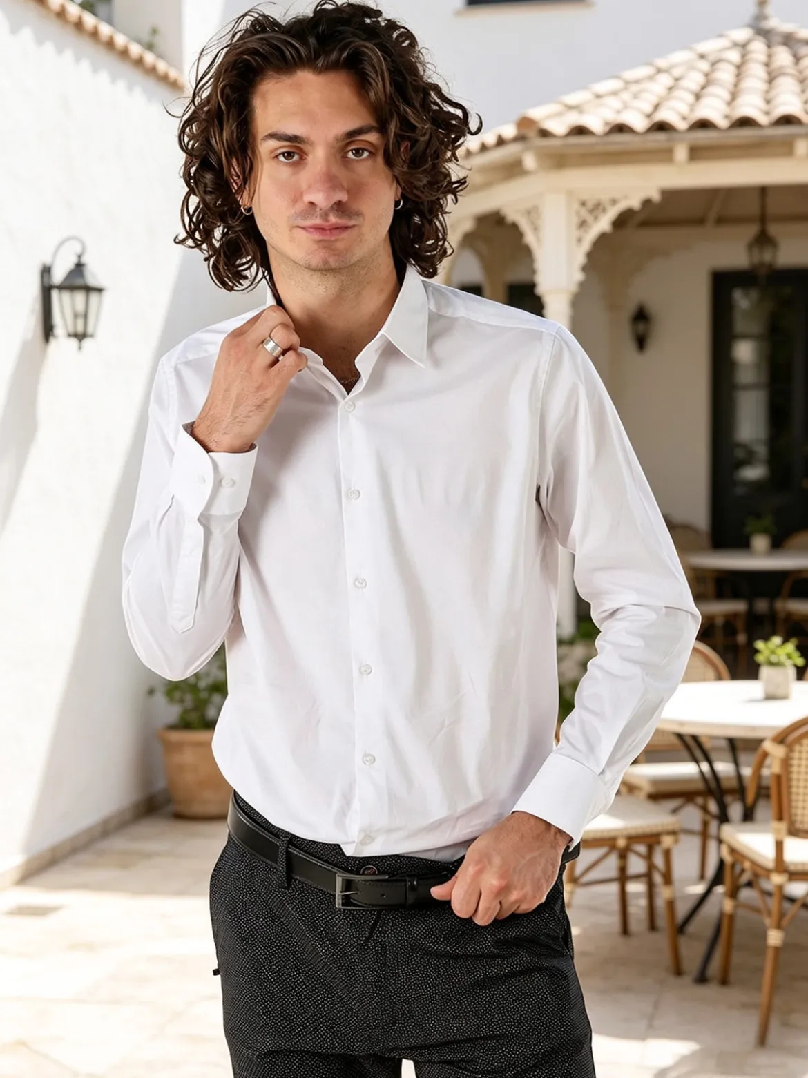Coveri Moving Camicia da uomo slim fit in cotone a maniche lunghe - bianco