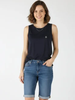 Coveri Moving Canotta girocollo da donna con logo di strass - blu scuro