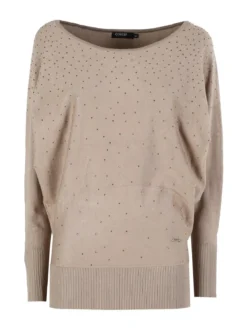 Coveri Moving Maglia donna con scollo a barca e borchie - khaki