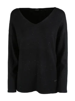 Coveri Moving Pullover donna in maglia con scollo a V - nero