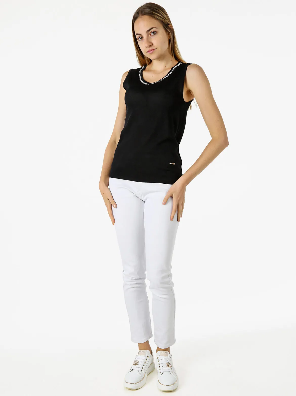 Coveri Moving Top donna in maglia con applicazioni di strass - nero