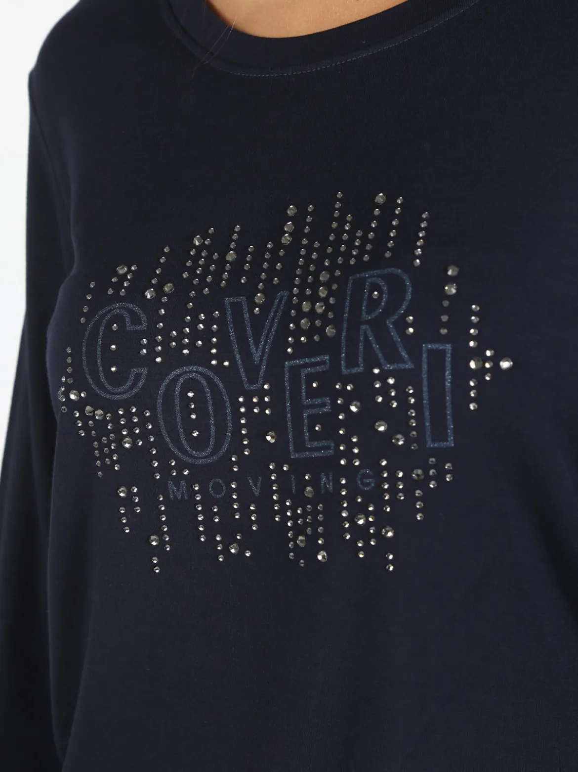Coveri Moving T-shirt donna a maniche lunghe con strass - blu scuro