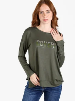Coveri Moving T-shirt donna a maniche lunghe con strass - militare