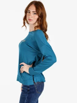 Coveri Moving T-shirt donna a maniche lunghe con strass - turchese