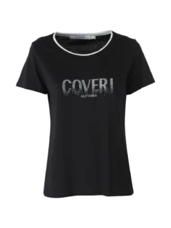 Coveri Moving T-shirt donna in cotone con strass - nero