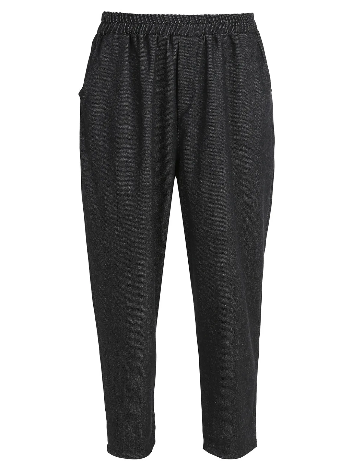158c Pantaloni donna a cavallo basso con elastico in vita - nero