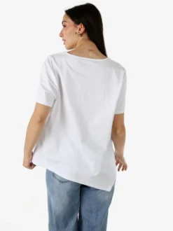 158c T-shirt donna oversize in cotone con taschino sul fondo - bianco