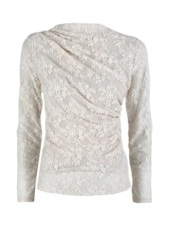 Daystar Maglietta donna a maniche lunghe in pizzo con arricciatura - beige