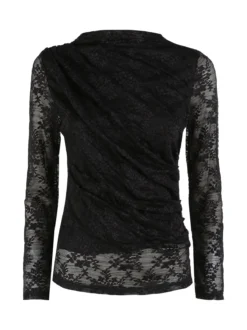 Daystar Maglietta donna a maniche lunghe in pizzo con arricciatura - nero