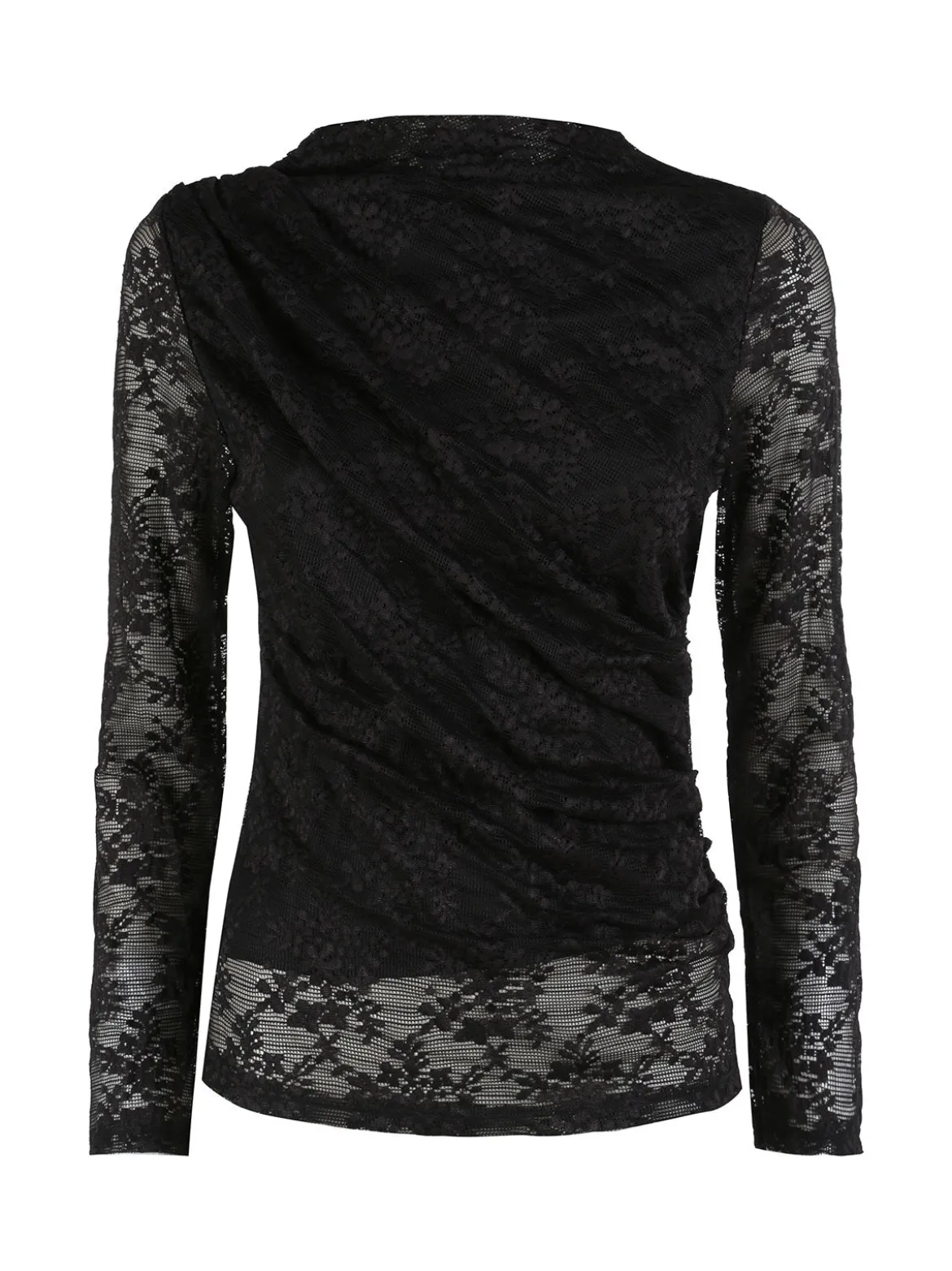 Daystar Maglietta donna a maniche lunghe in pizzo con arricciatura - nero