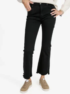 3-D Denim Pantaloni donna a zampa sfrangiati - nero