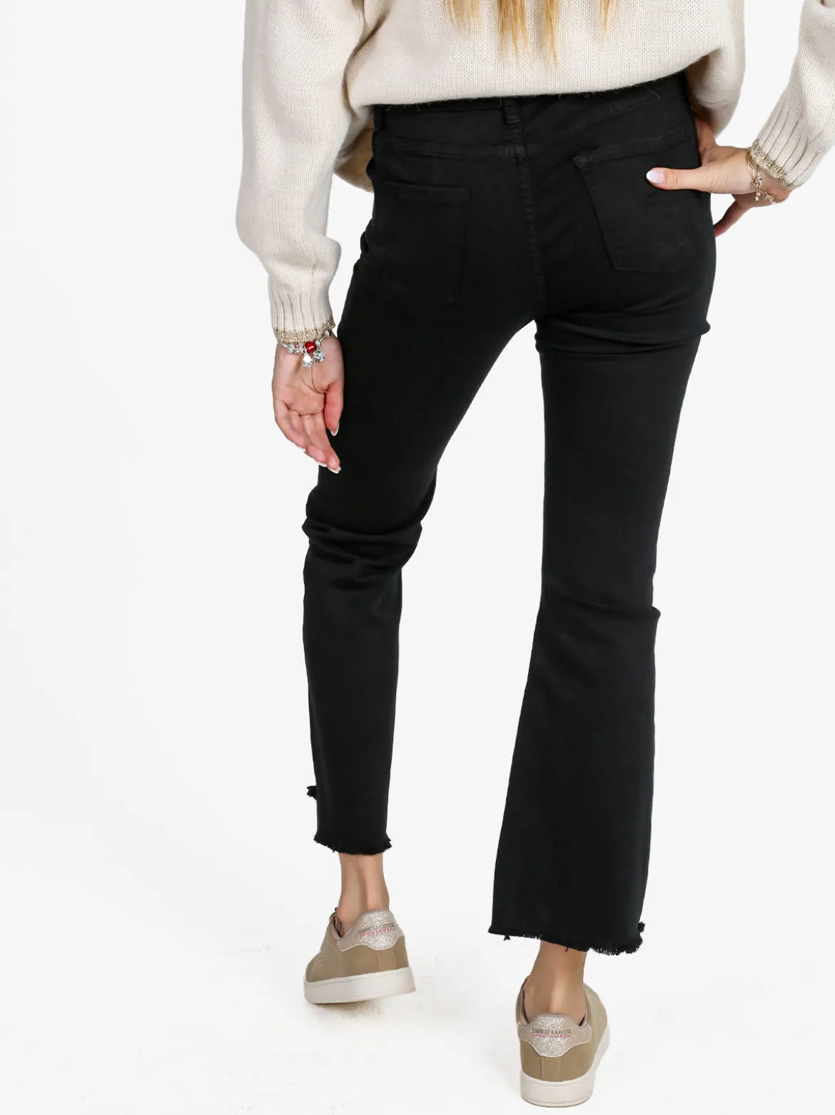 3-D Denim Pantaloni donna a zampa sfrangiati - nero