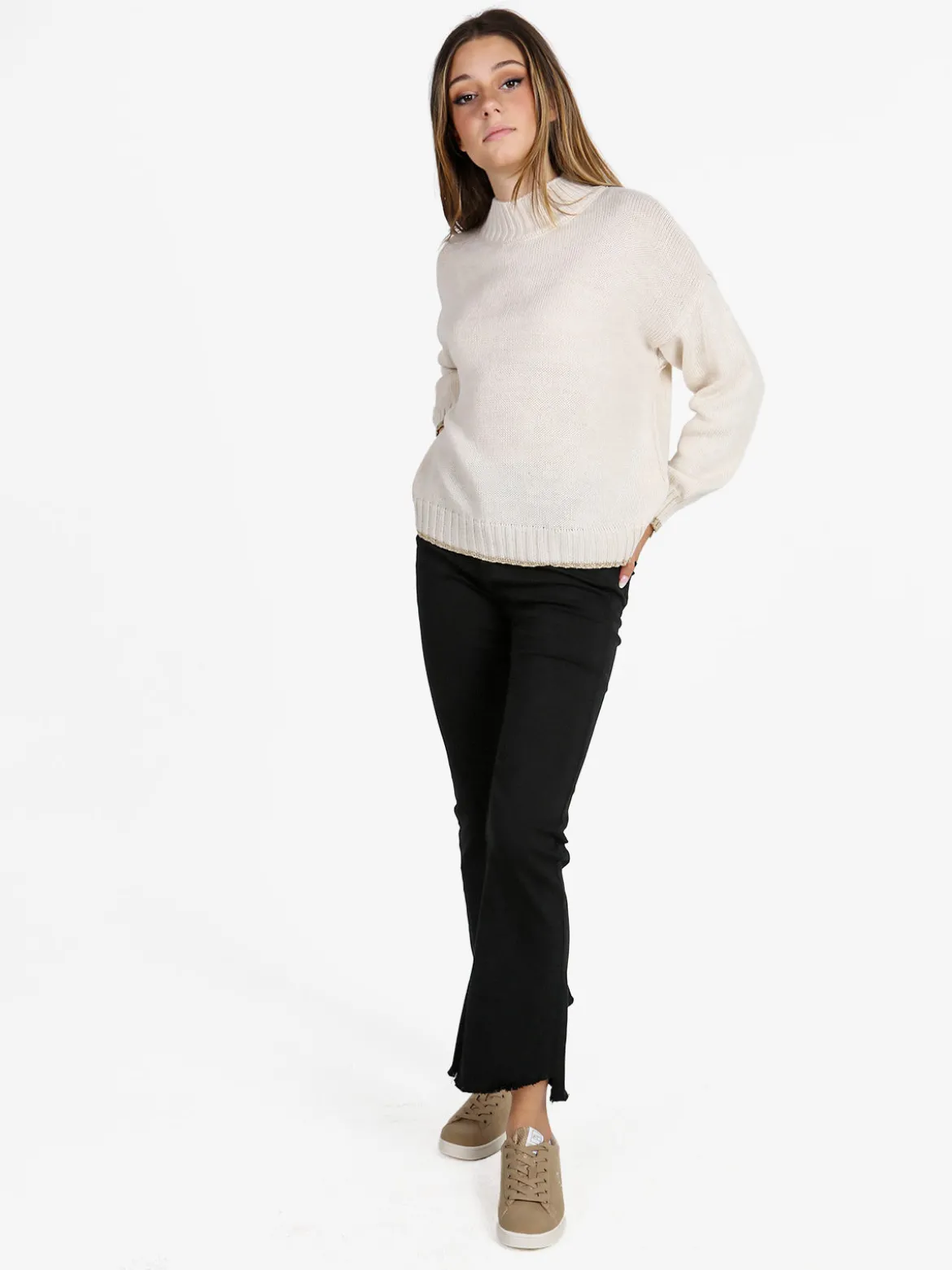 3-D Denim Pantaloni donna a zampa sfrangiati - nero