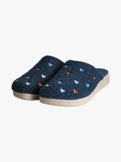 De Fonseca Pantofole donna cuori in feltro con zeppa - blu