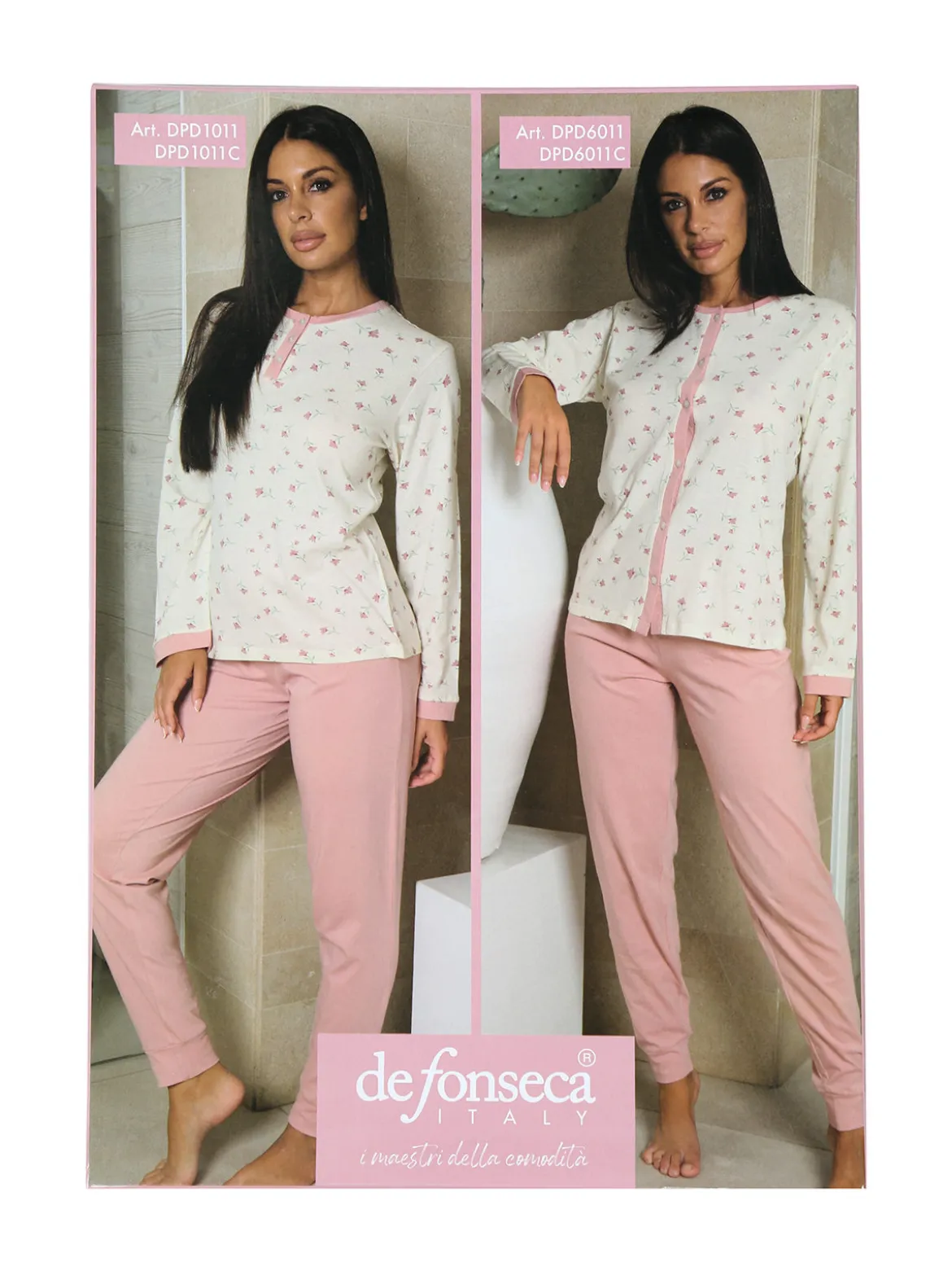 De Fonseca Pigiama aperto da donna in cotone con bottoni - panna