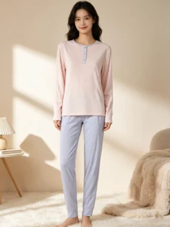 De Fonseca Pigiama lungo da donna in cotone con stampe - lilla