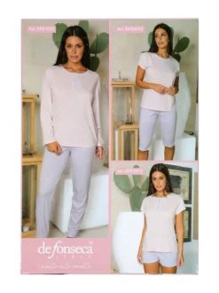 De Fonseca Pigiama lungo da donna in cotone con stampe - lilla