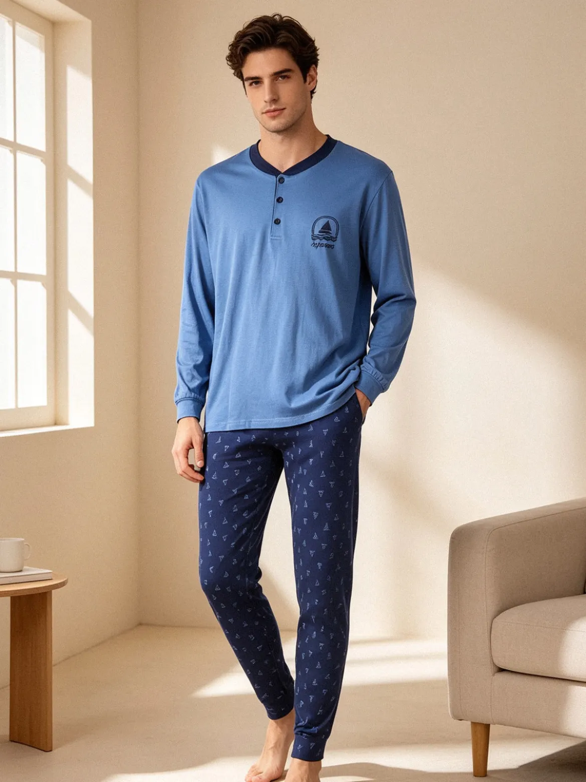 De Fonseca Pigiama lungo da uomo in cotone - avion