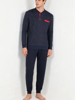 De Fonseca Pigiama lungo da uomo in cotone interlock con taschino