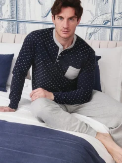 De Fonseca Pigiama lungo da uomo in cotone interlock con taschino