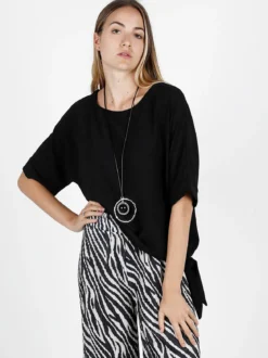 Deva Moda Blusa donna a maniche corte con anello laterale