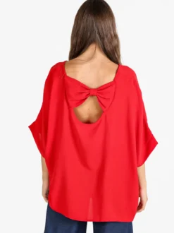 Deva Moda Blusa donna oversize a maniche corte con fiocco dietro