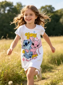 Disney Lilo & Stitch Maxi t-shirt da bambina in cotone con stampa personaggio - multicolore