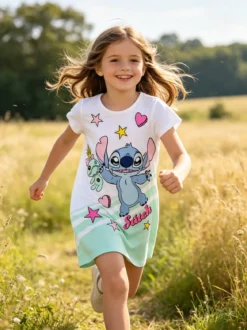 Disney Lilo & Stitch Maxi t-shirt da bambina in cotone con stampa personaggio - blu