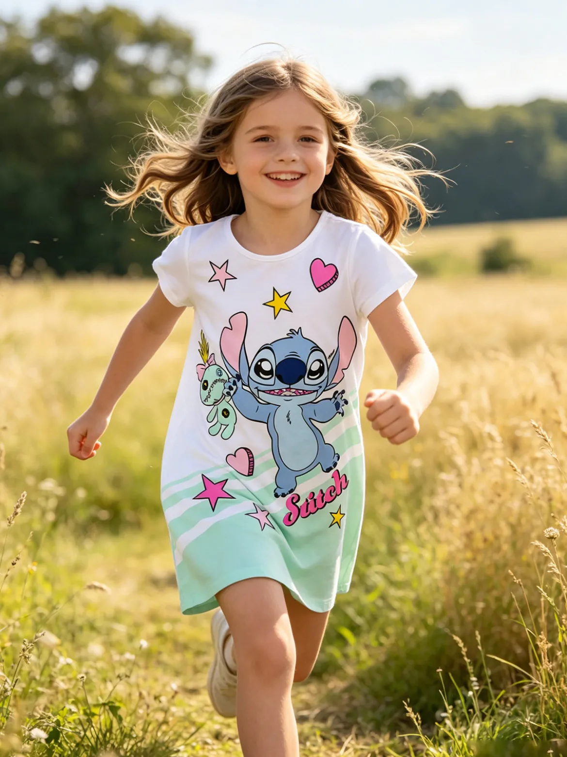 Disney Lilo & Stitch Maxi t-shirt da bambina in cotone con stampa personaggio - blu